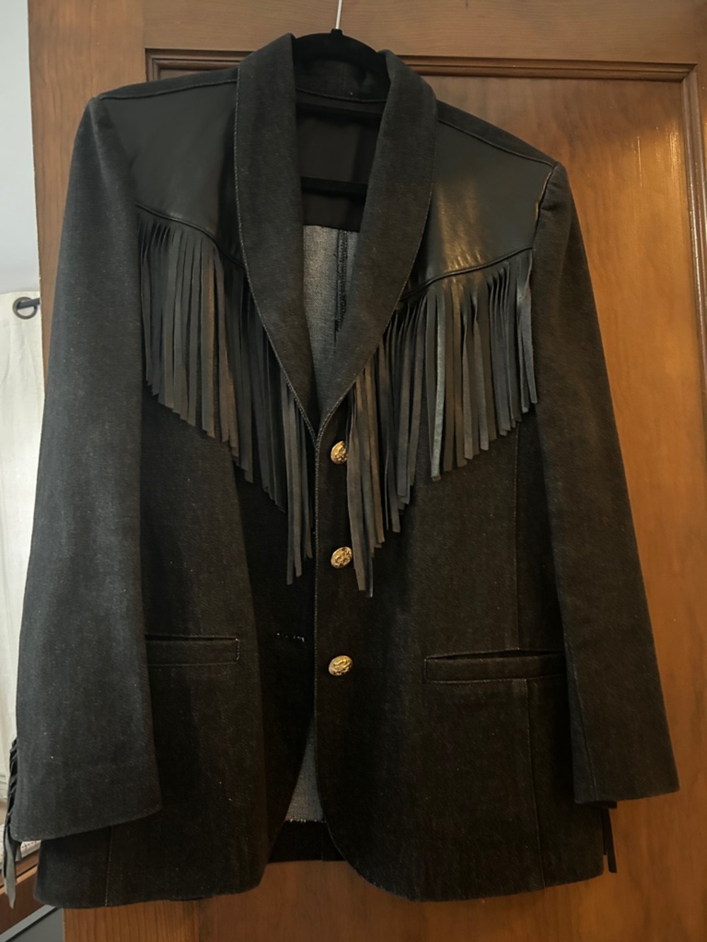 Denim & Leather Fringe Blazer